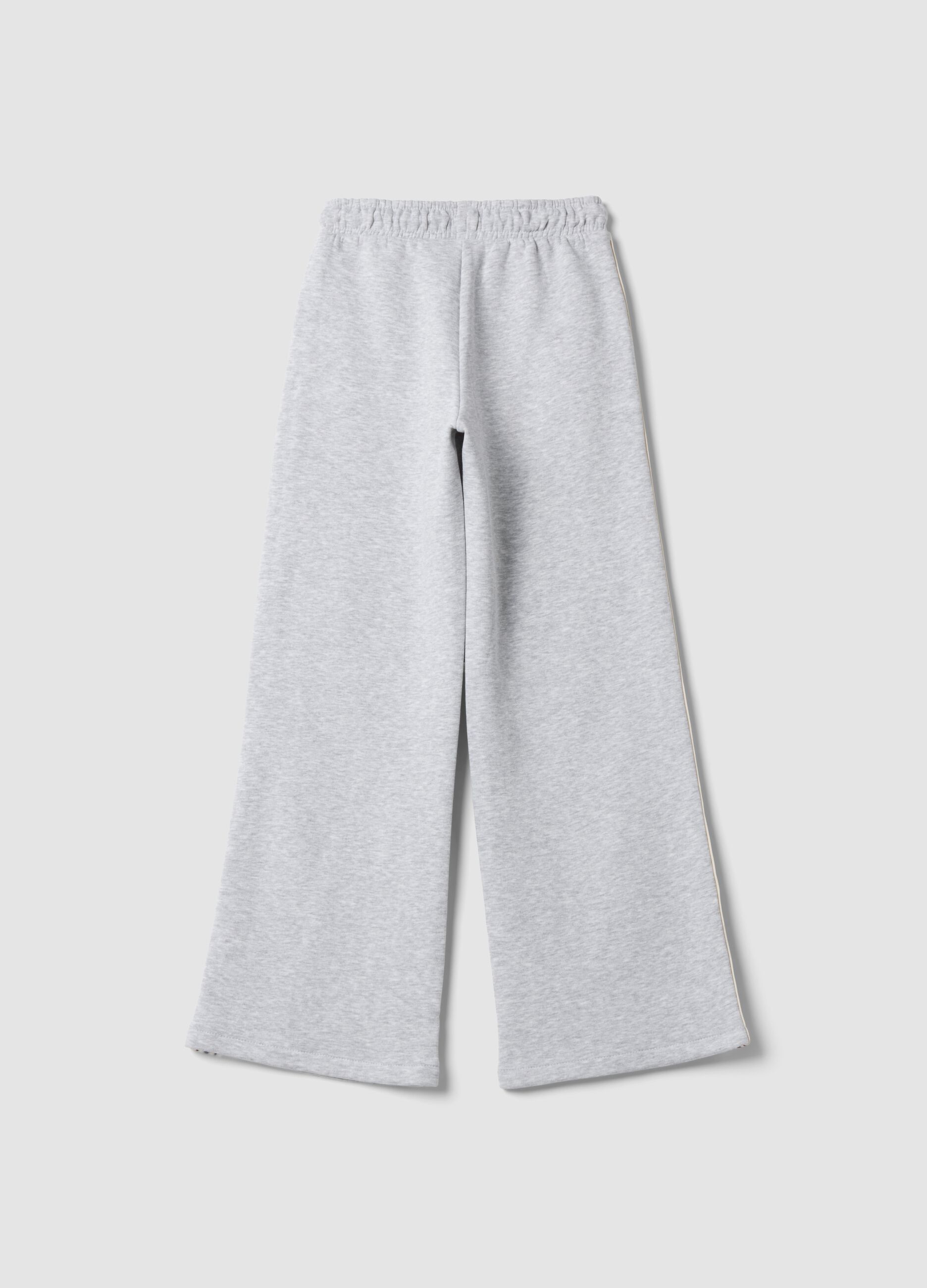 Grey wide-leg cotton-blend trousers with contrast side stripes