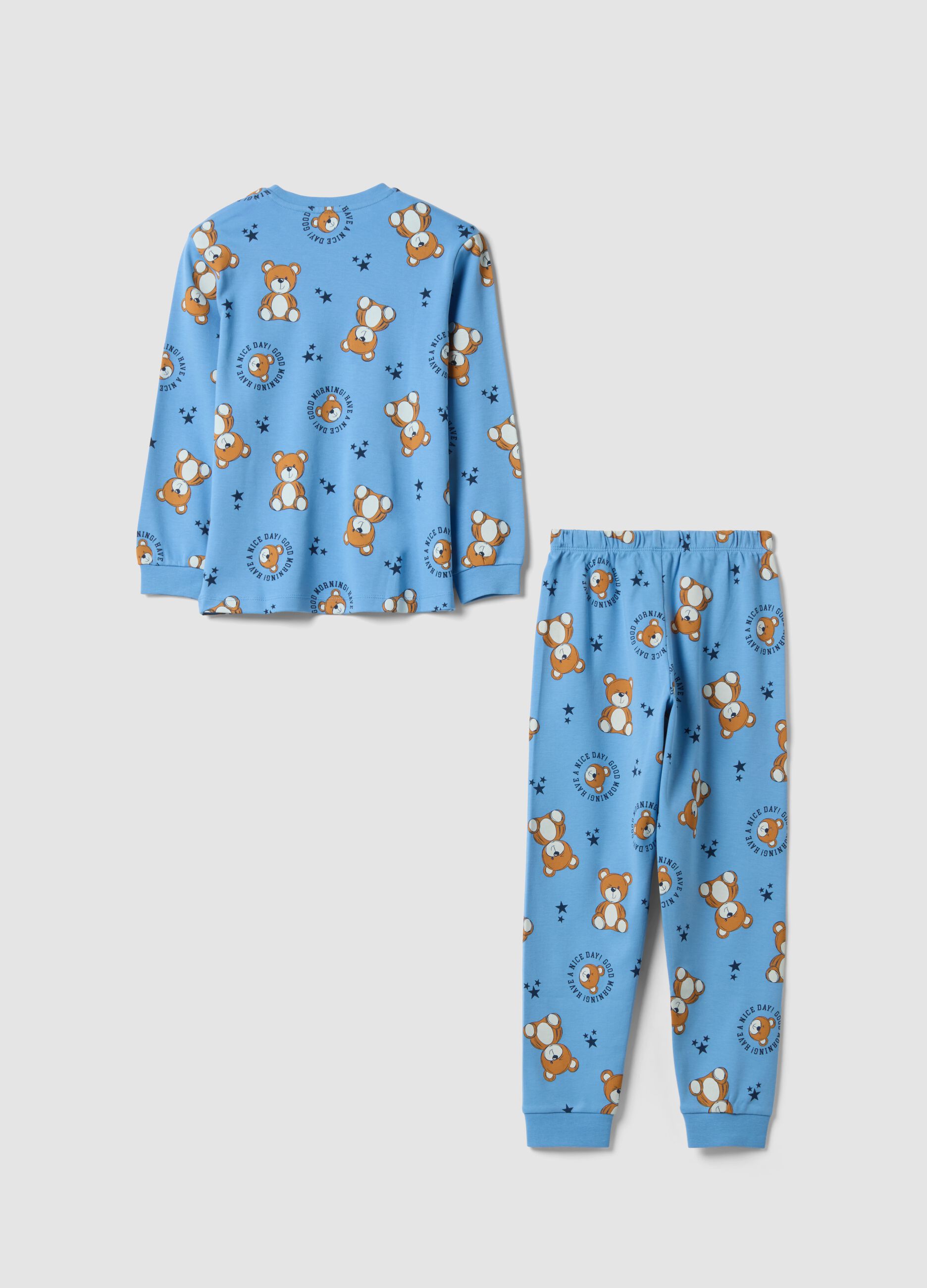 Light blue pure organic cotton pyjamas with teddy bear print