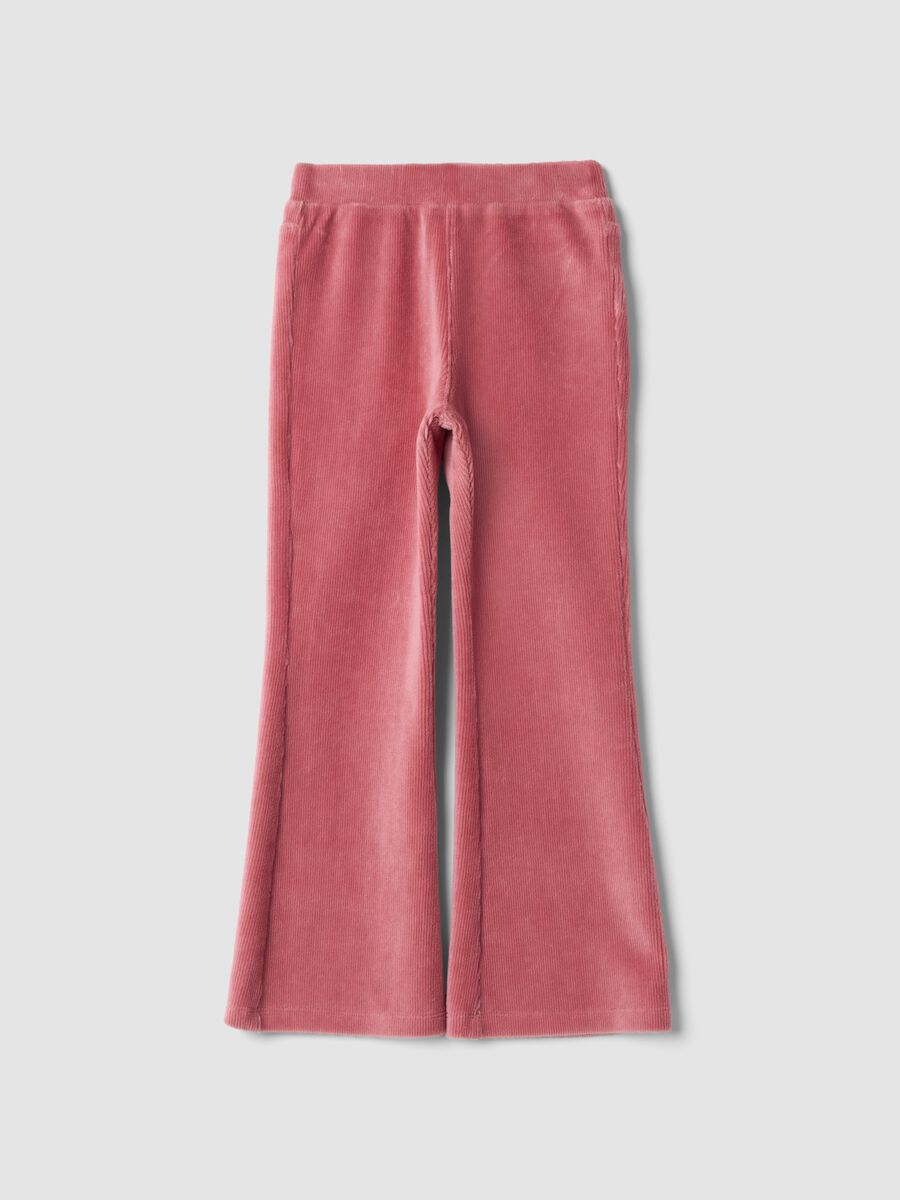 Pink ribbed stretch cotton flared trousers_0