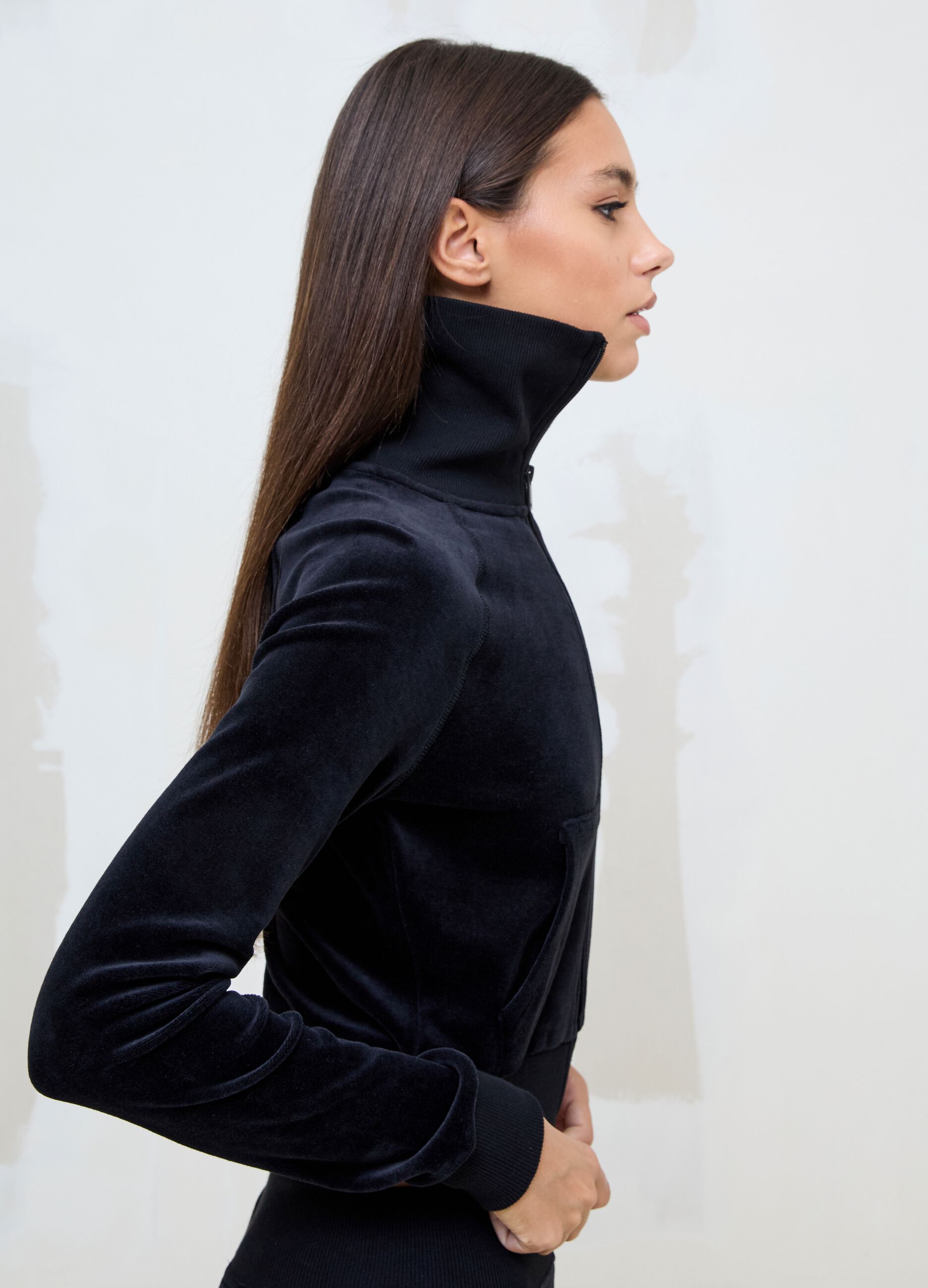 Black Velour Jacket with Rhinestone Logo
