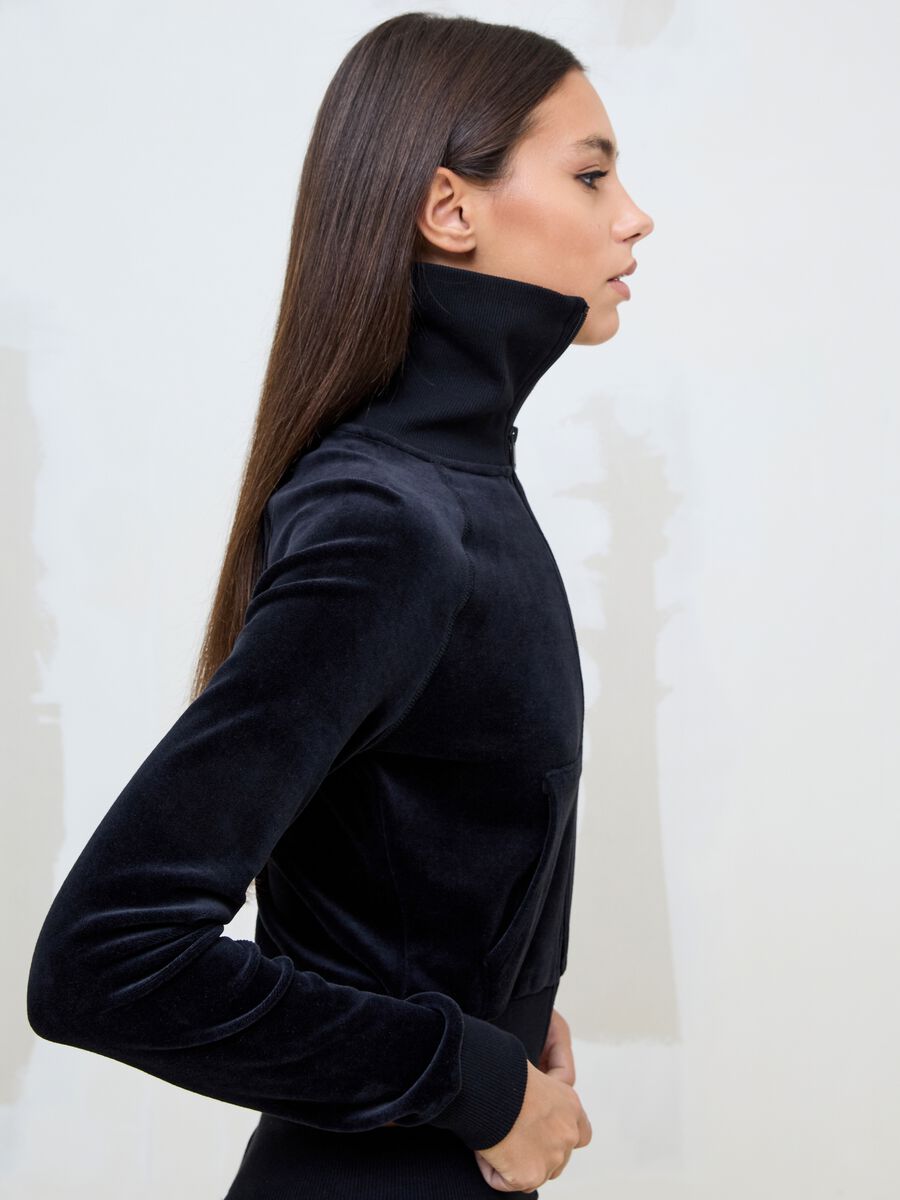 Black Velour Jacket with Rhinestone Logo_1