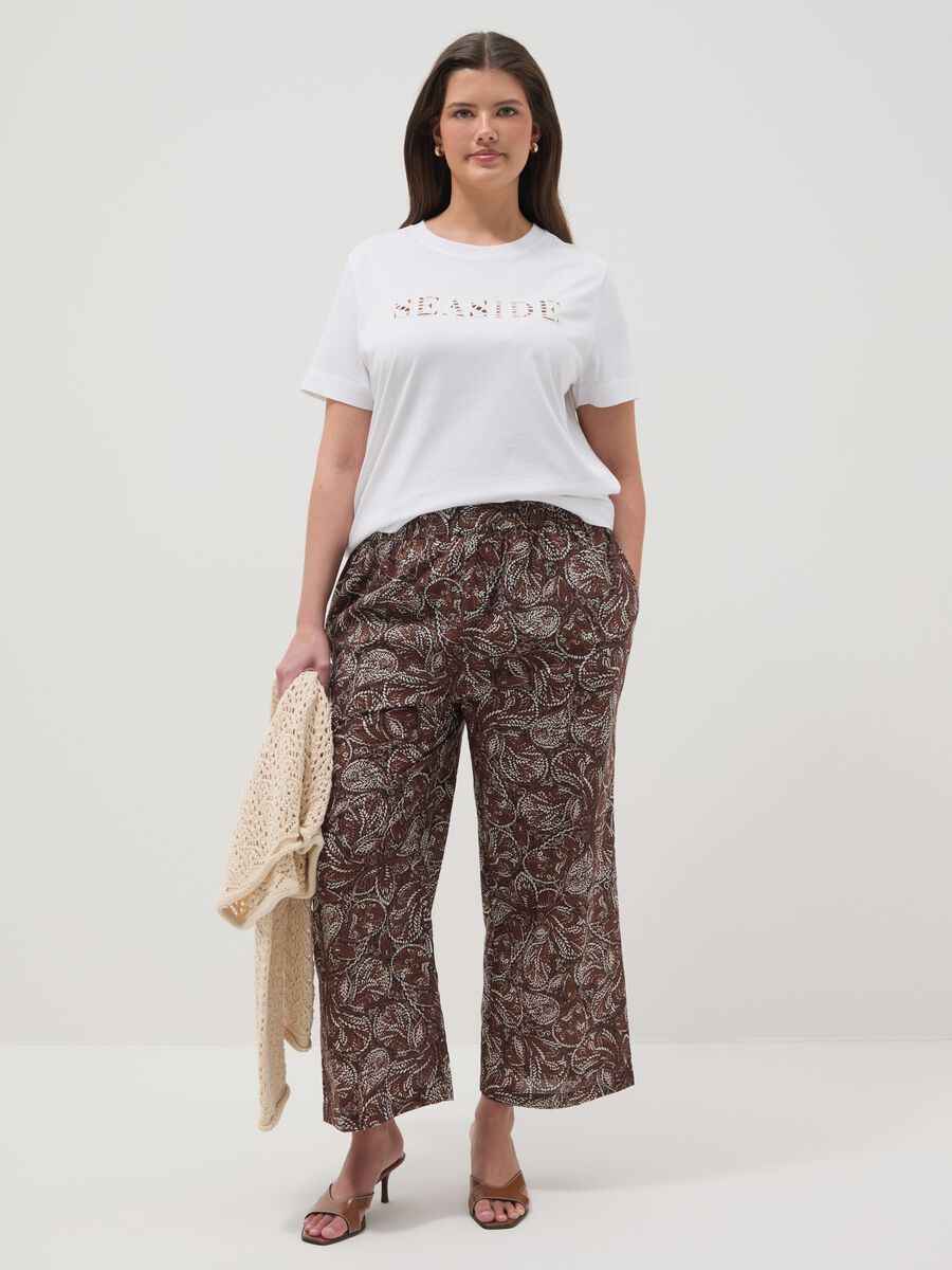 White pure cotton T-shirt with front print_2