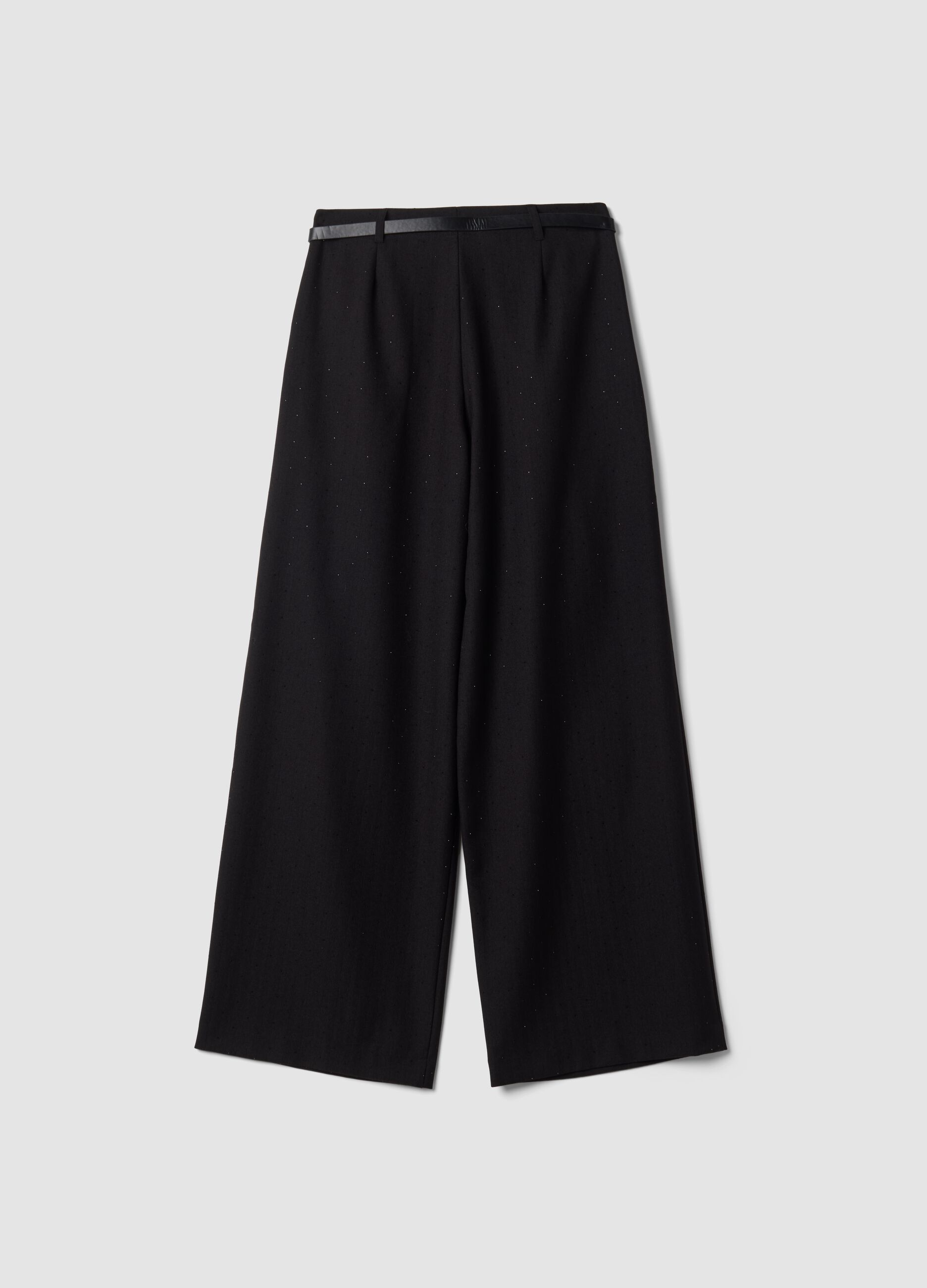 Pantaloni neri wide leg in viscosa elasticizzata