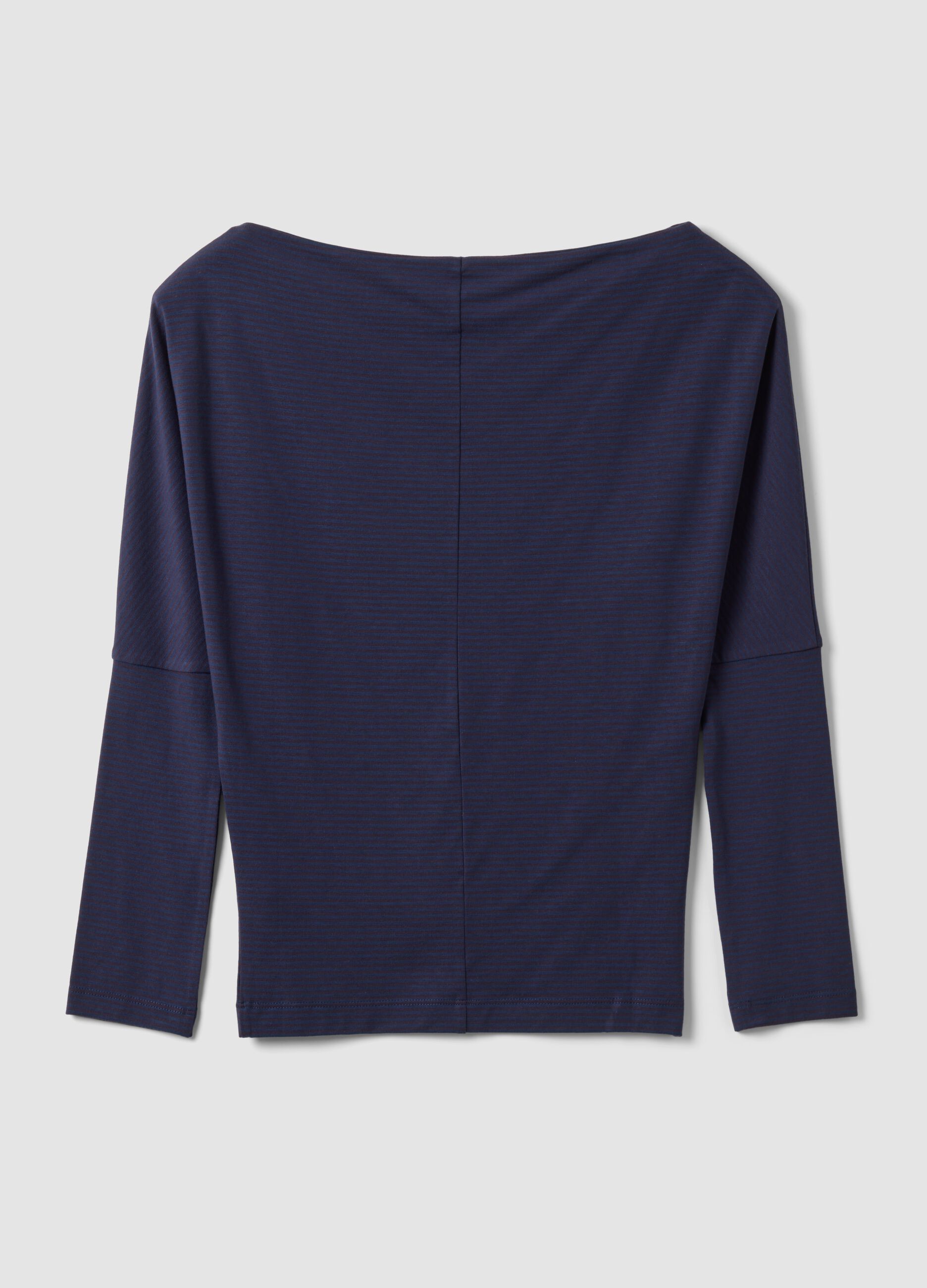 Blue stretch viscose boat-neck T-shirt