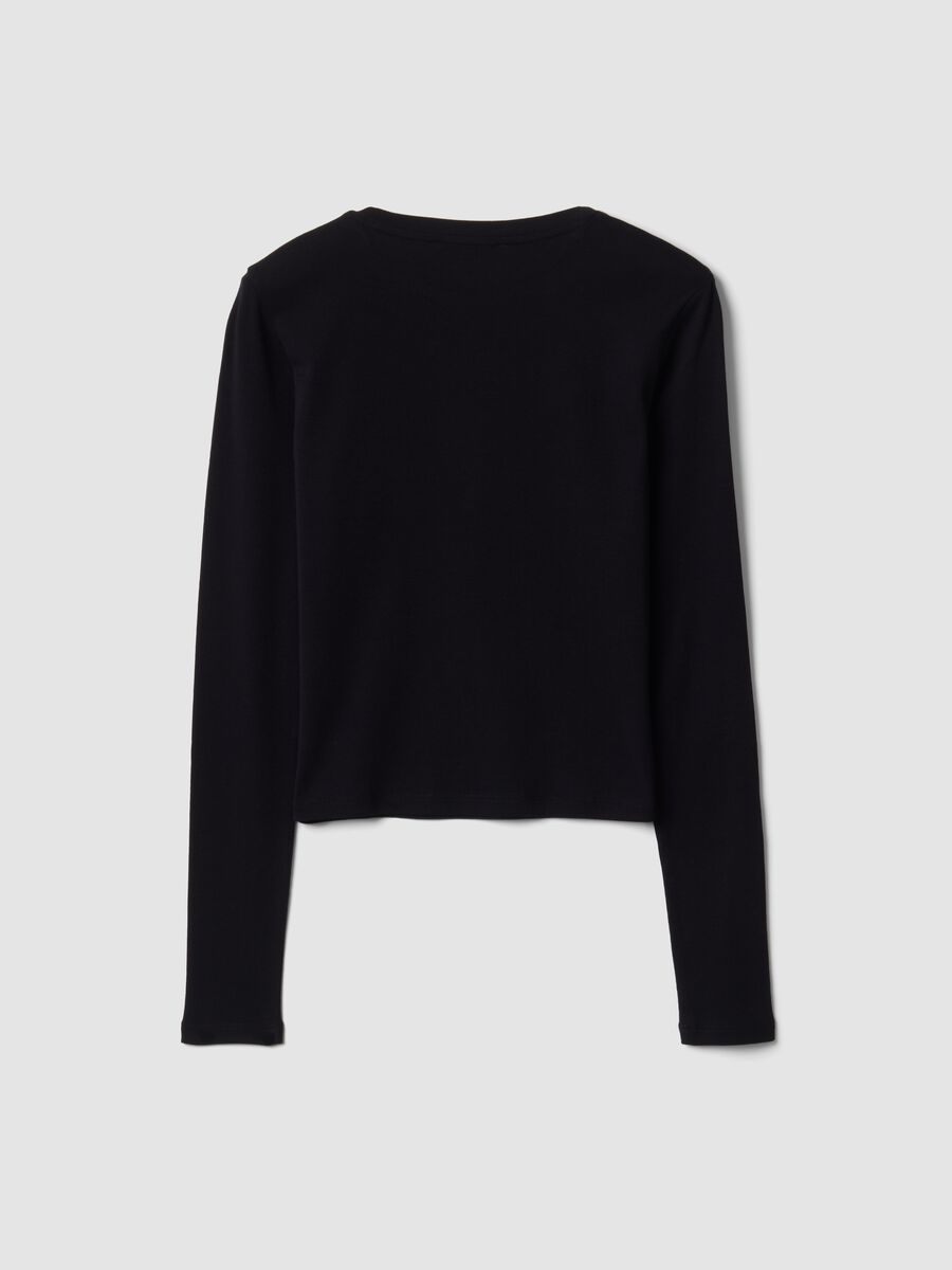 Black pure cotton T-shirt with chest lettering_2