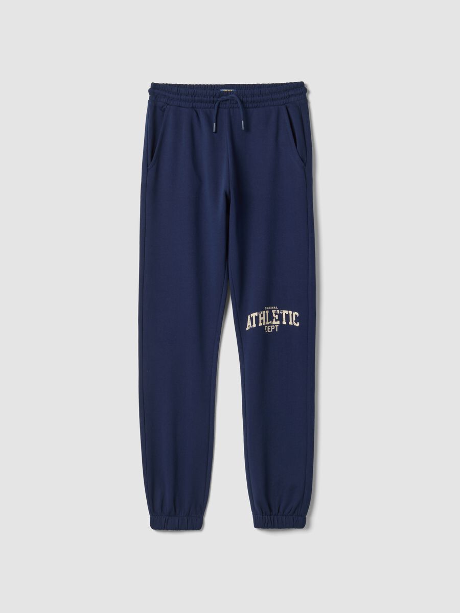 Jogger blu in puro cotone stile college regular fit_0