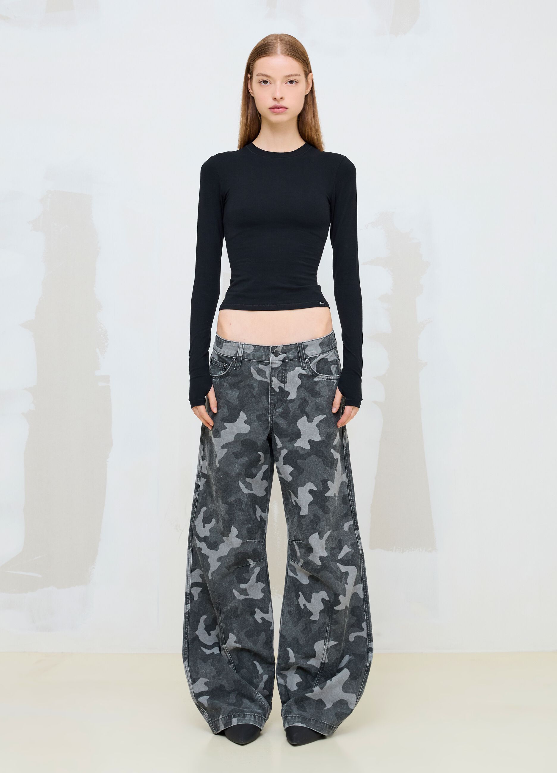Dark Camo Wide-Leg Denim