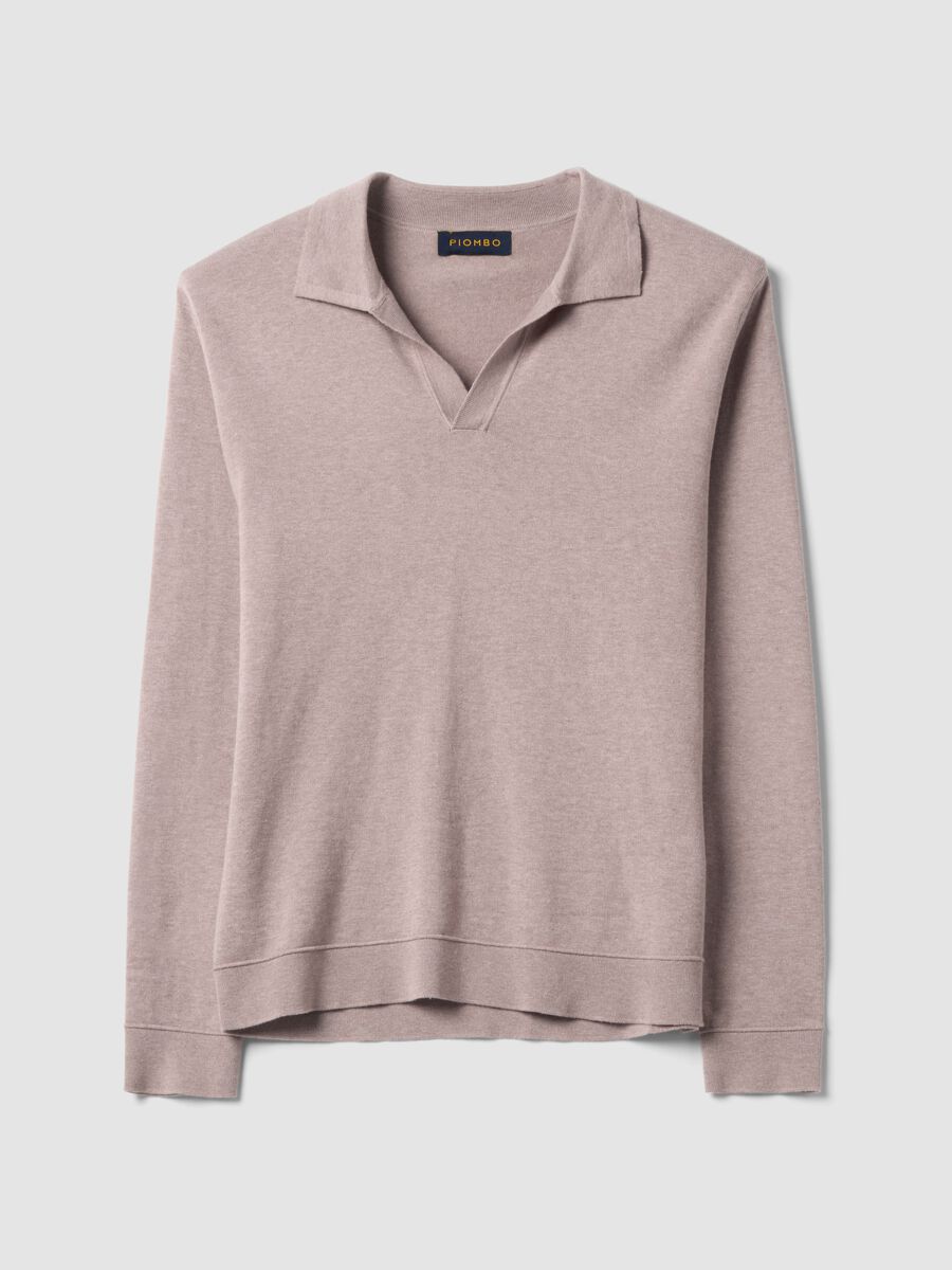 Beige long-sleeve pure cotton polo shirt_4