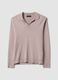 Beige long-sleeve pure cotton polo shirt_4