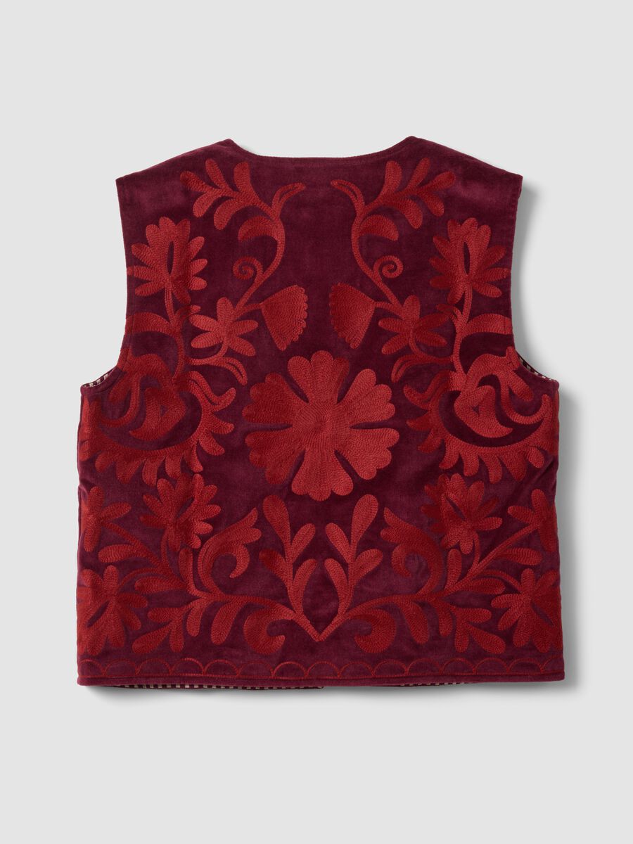 Gilet rosso in puro cotone con ricami floreali_6