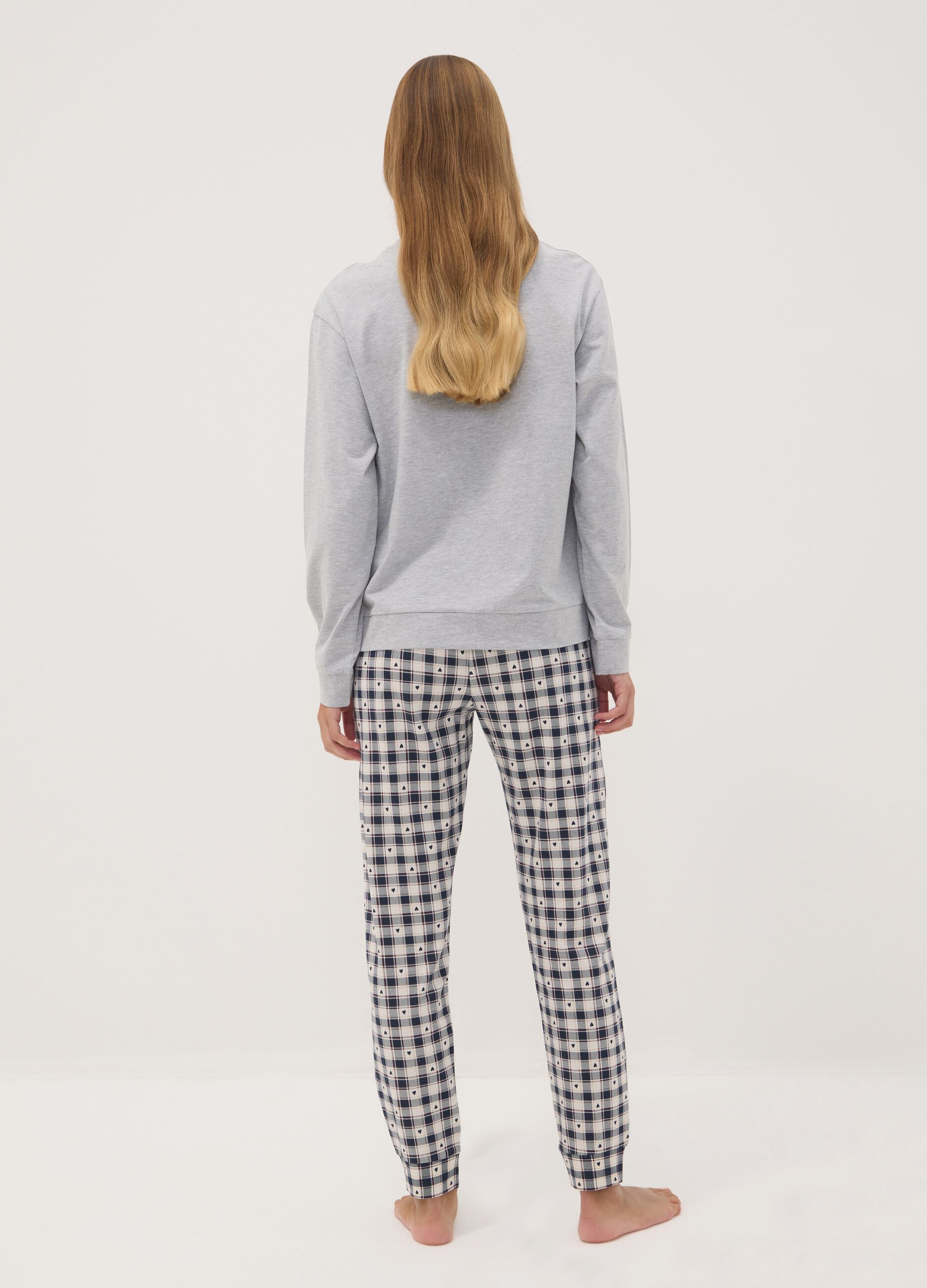 Grey marl pyjamas in organic cotton and viscose blend with crew neck