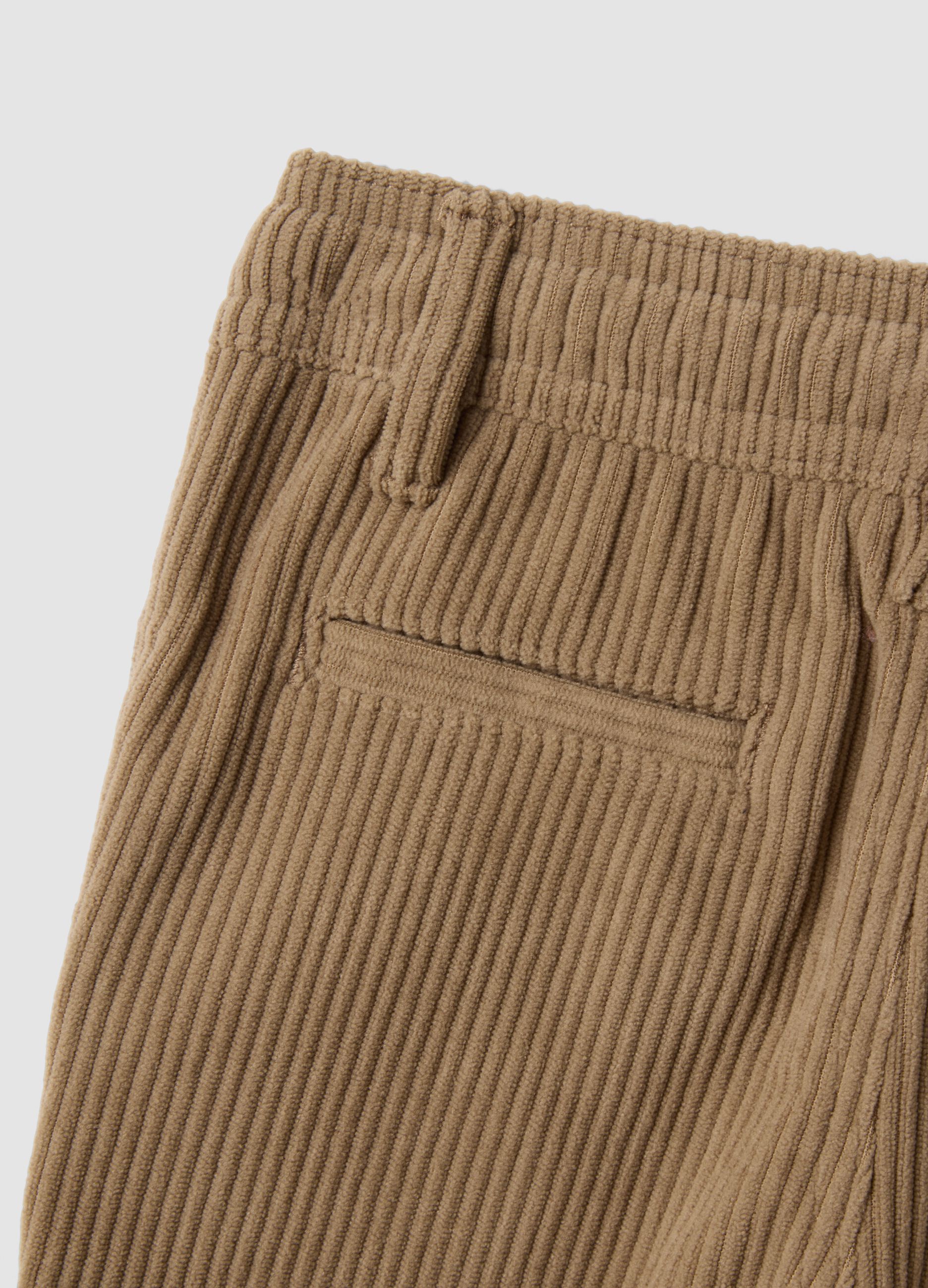Beige regular-fit chino trousers with elasticated ribbed waistband