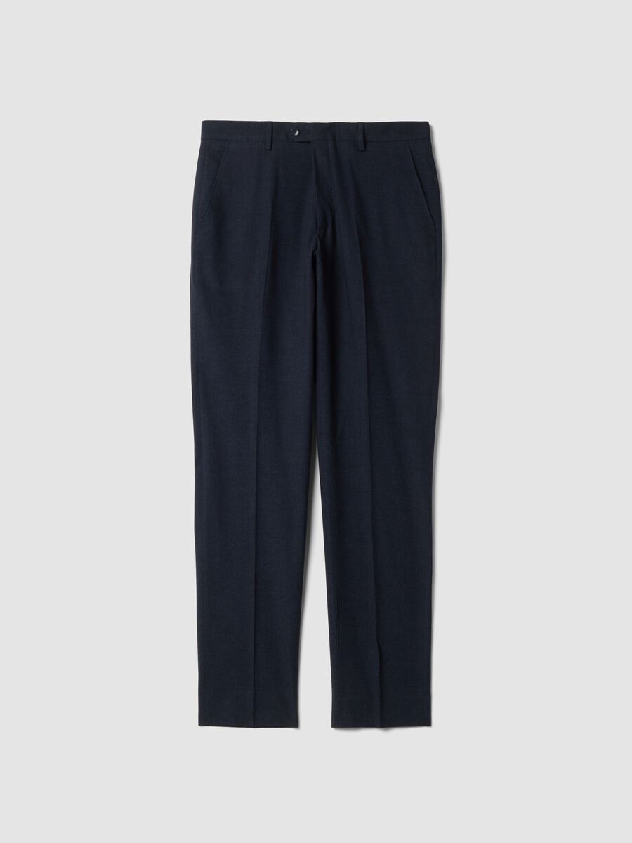 Slim-fit blue formal stretch cotton trousers_0