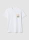 White pure cotton T-shirt with applied print, regular fit_4