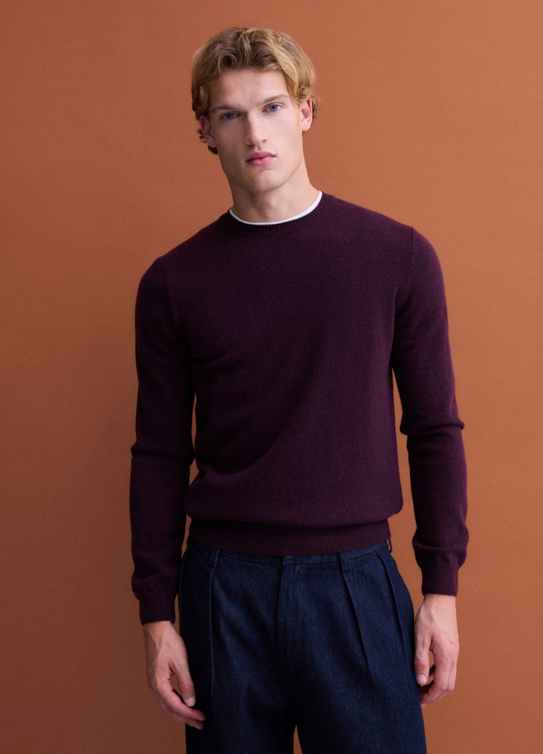 Purple pure wool crew-neck jumper, regular fit