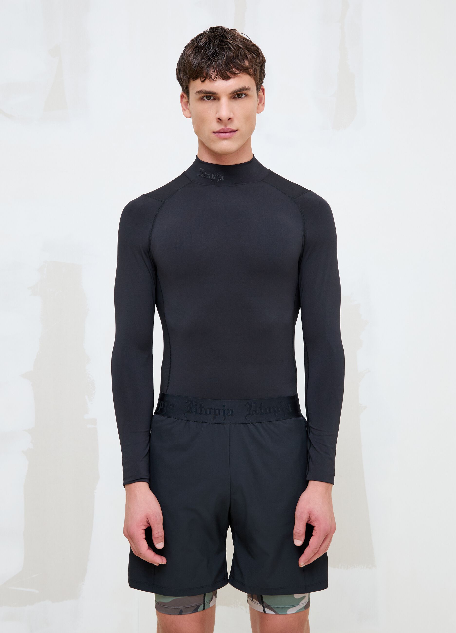 Black Technical Mock-Neck Longsleeve