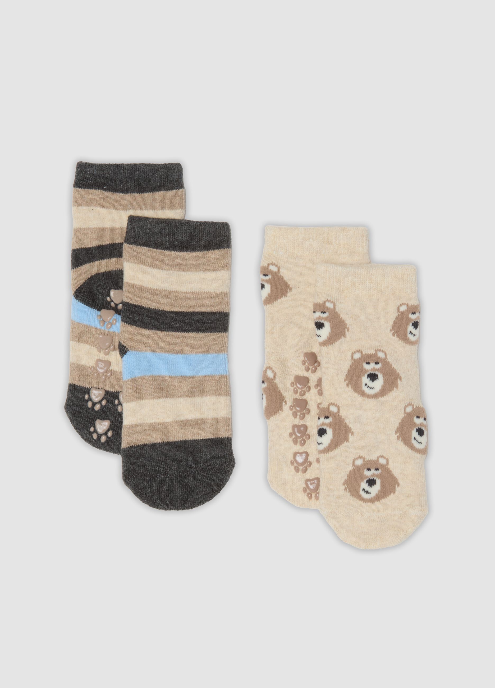 2-pack multicolour non-slip baby socks in stretch organic cotton