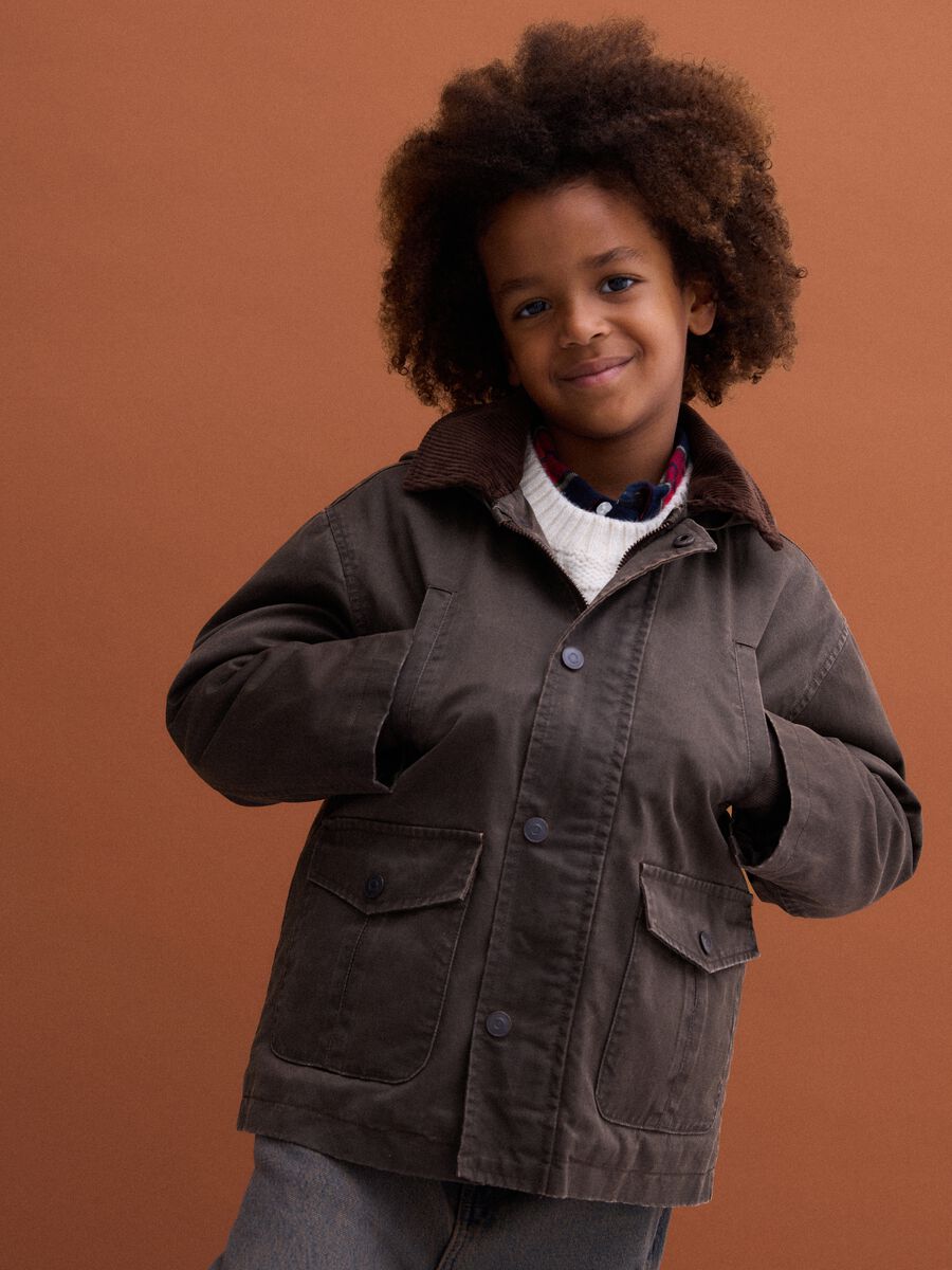 Green water-repellent padded cotton-blend jacket with hood_0