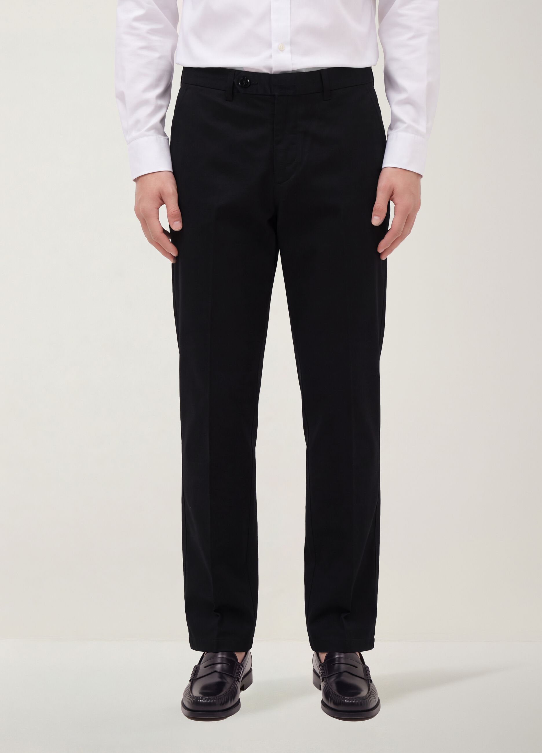 Black pure cotton regular-fit chino trousers