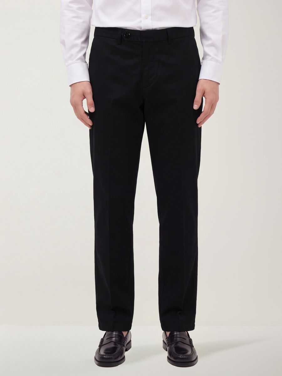Black pure cotton regular-fit chino trousers_1