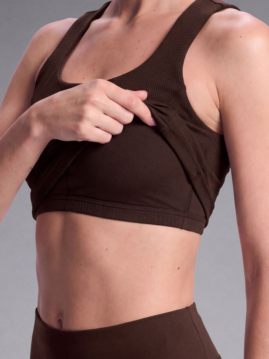 Brown cropped sports top in breathable stretch fabric ALTAVIA STUDIO_2