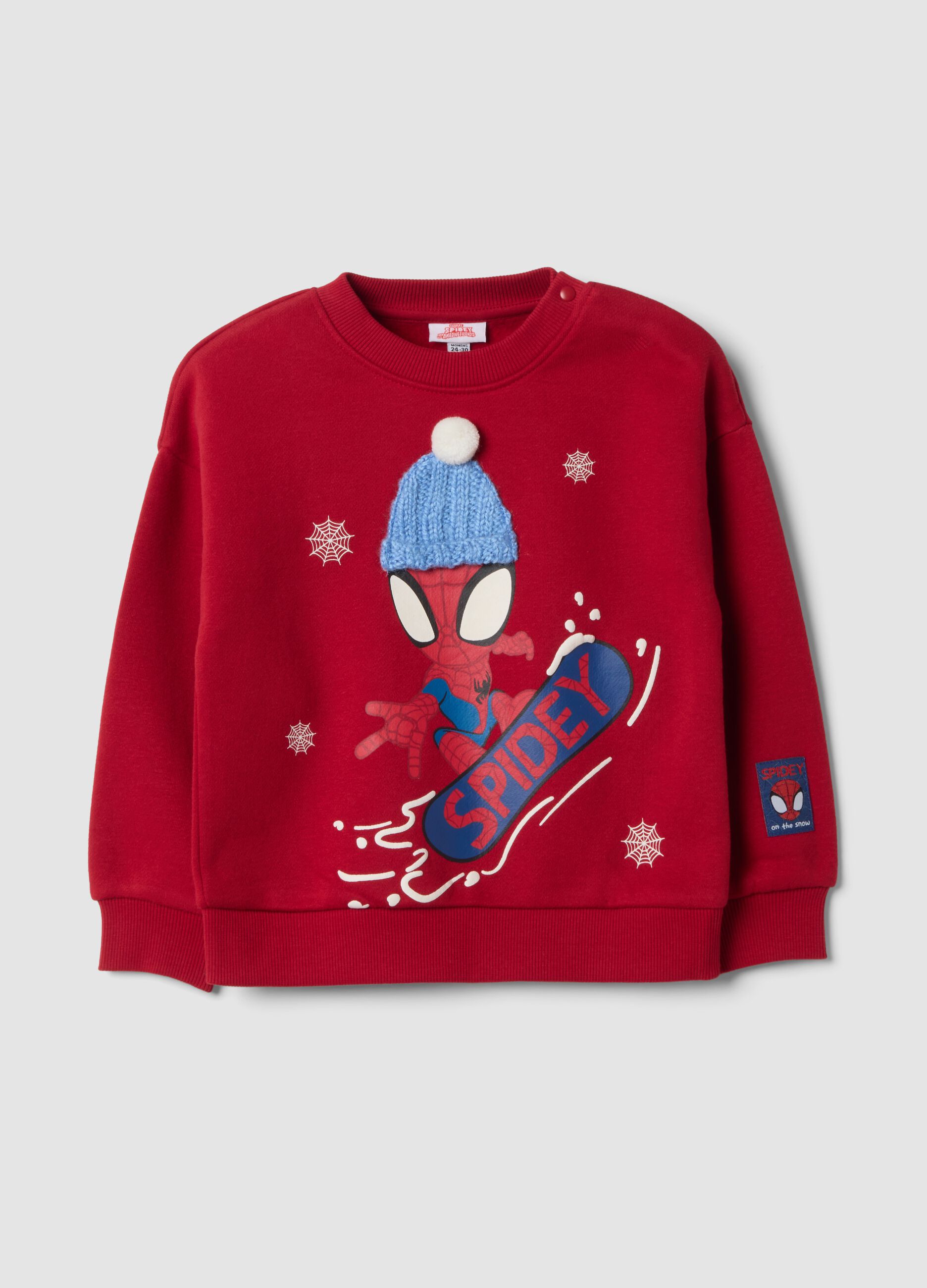 Red crew-neck cotton-blend sweatshirt with MARVEL Spider-Man print