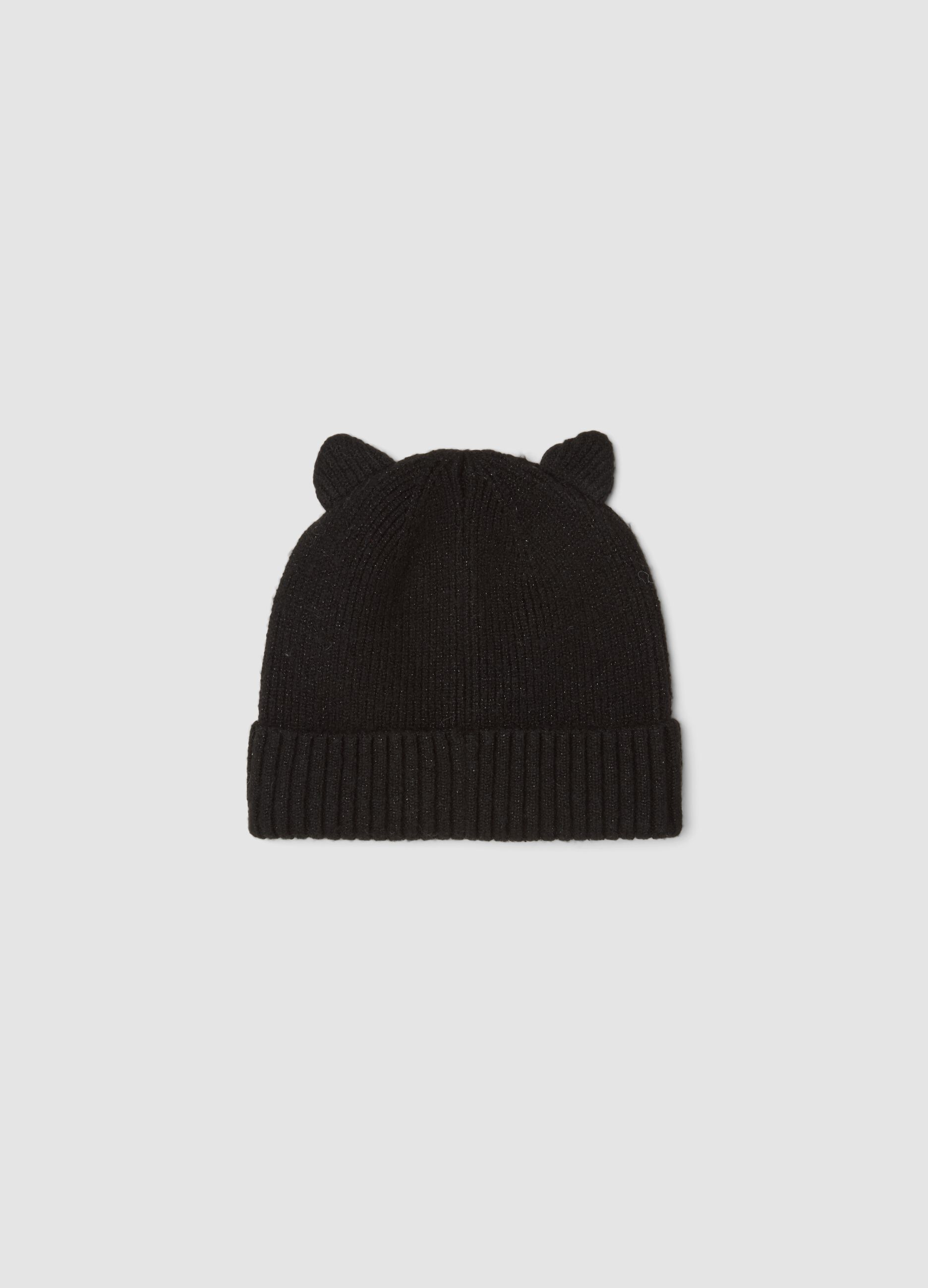 Cappello nero in tessuto elasticizzato con orecchie