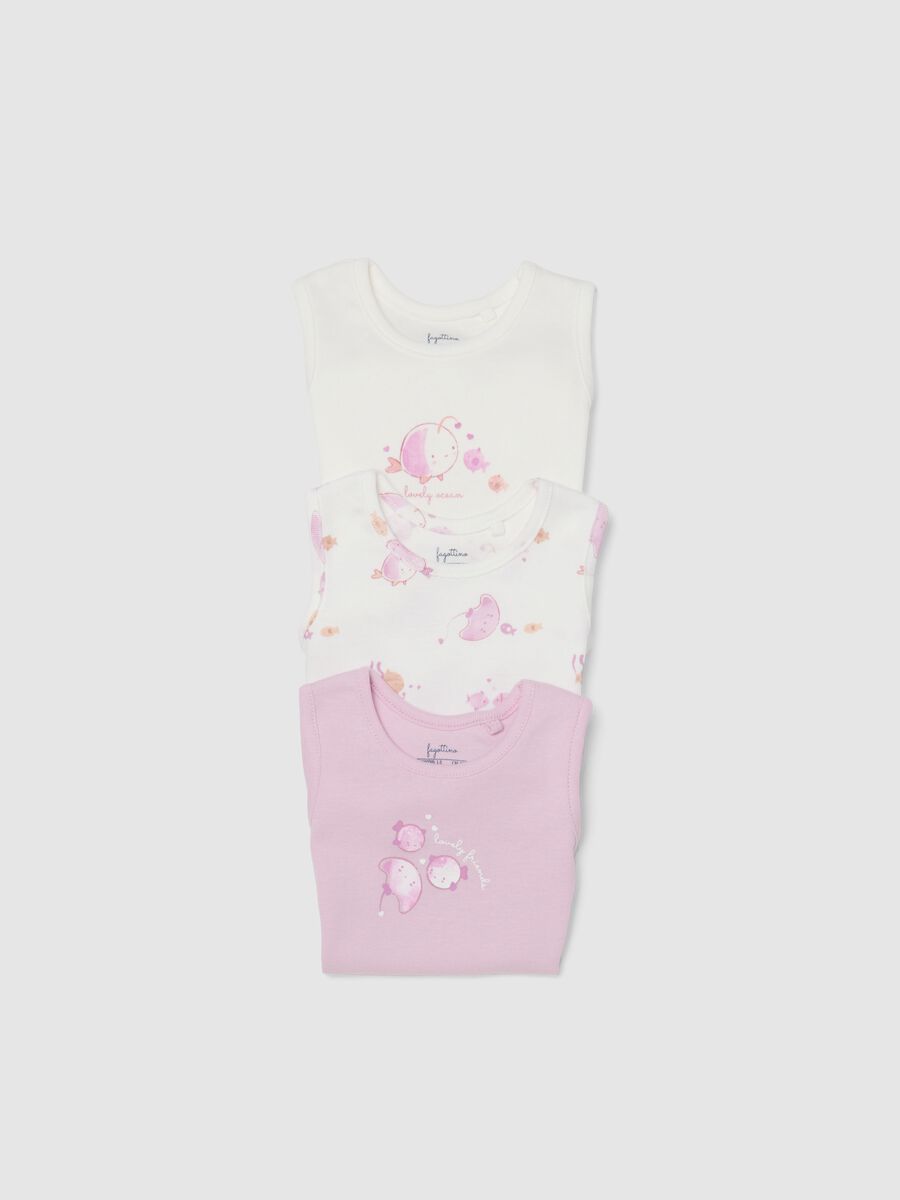Newborn girls' multicolour pure cotton bodysuit tripack with designs_2