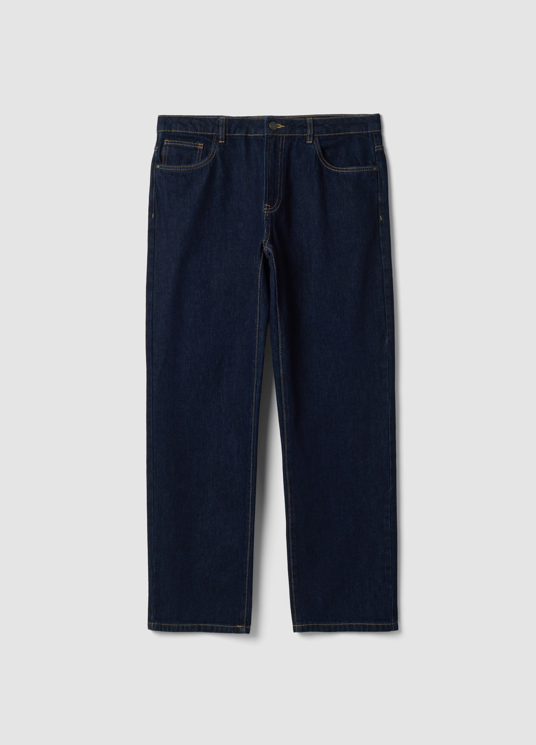 Blue pure cotton straight-fit jeans
