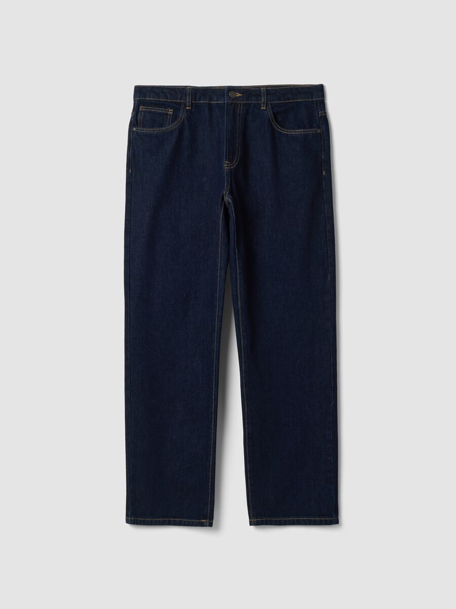 Blue pure cotton straight-fit jeans_0