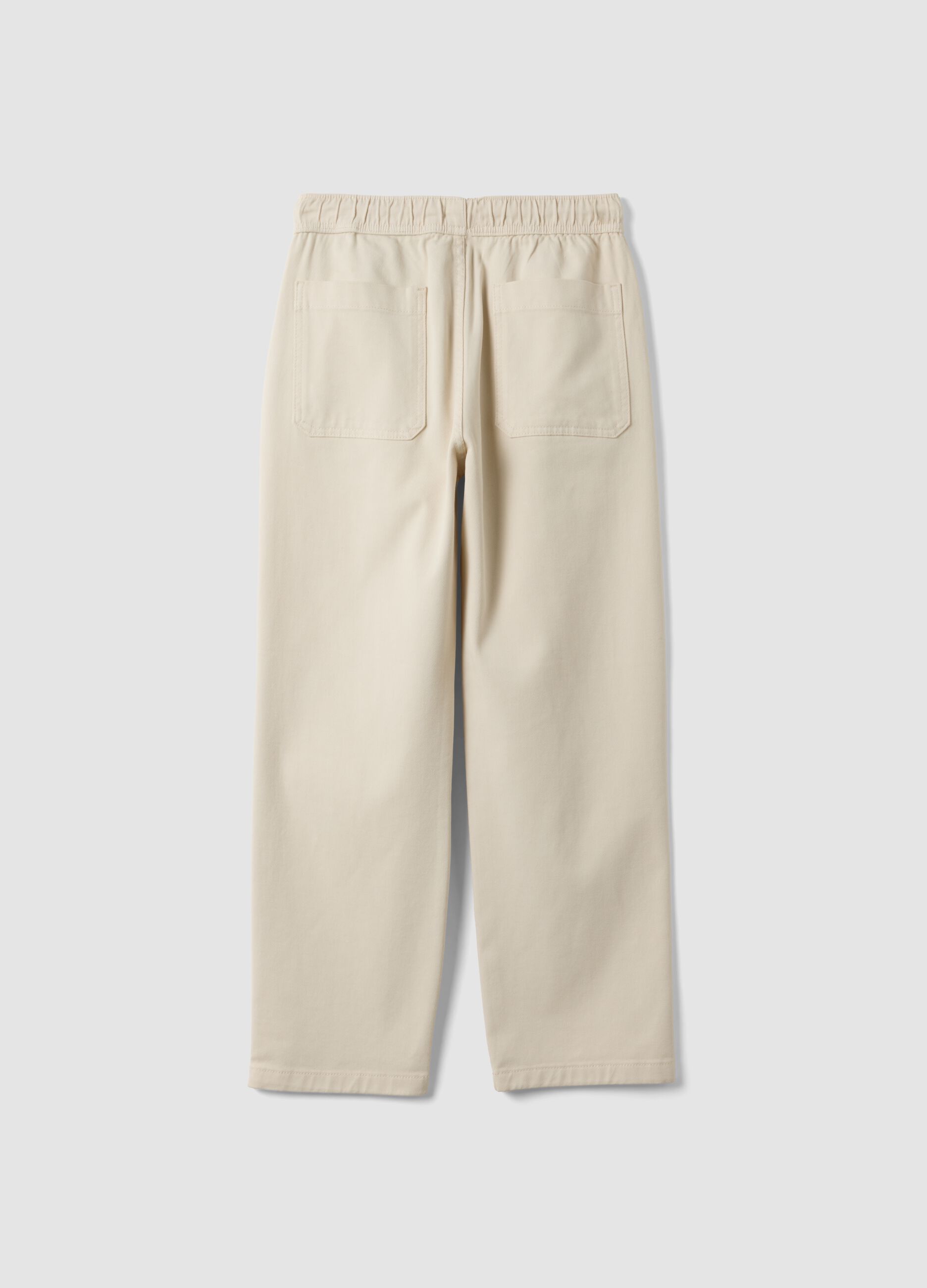 Beige stretch cotton trousers with elasticated waist, comfort fit