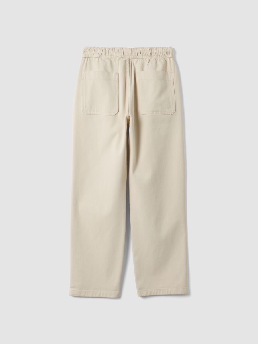Beige stretch cotton trousers with elasticated waist, comfort fit_2
