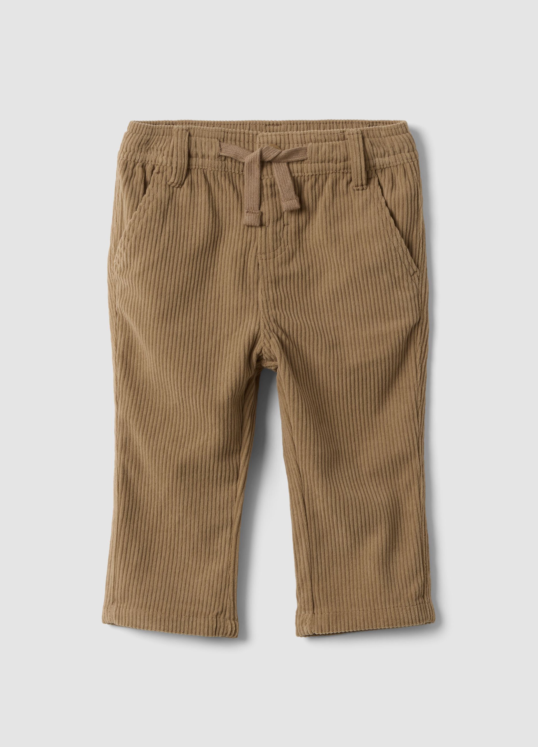 Beige regular-fit chino trousers with elasticated ribbed waistband