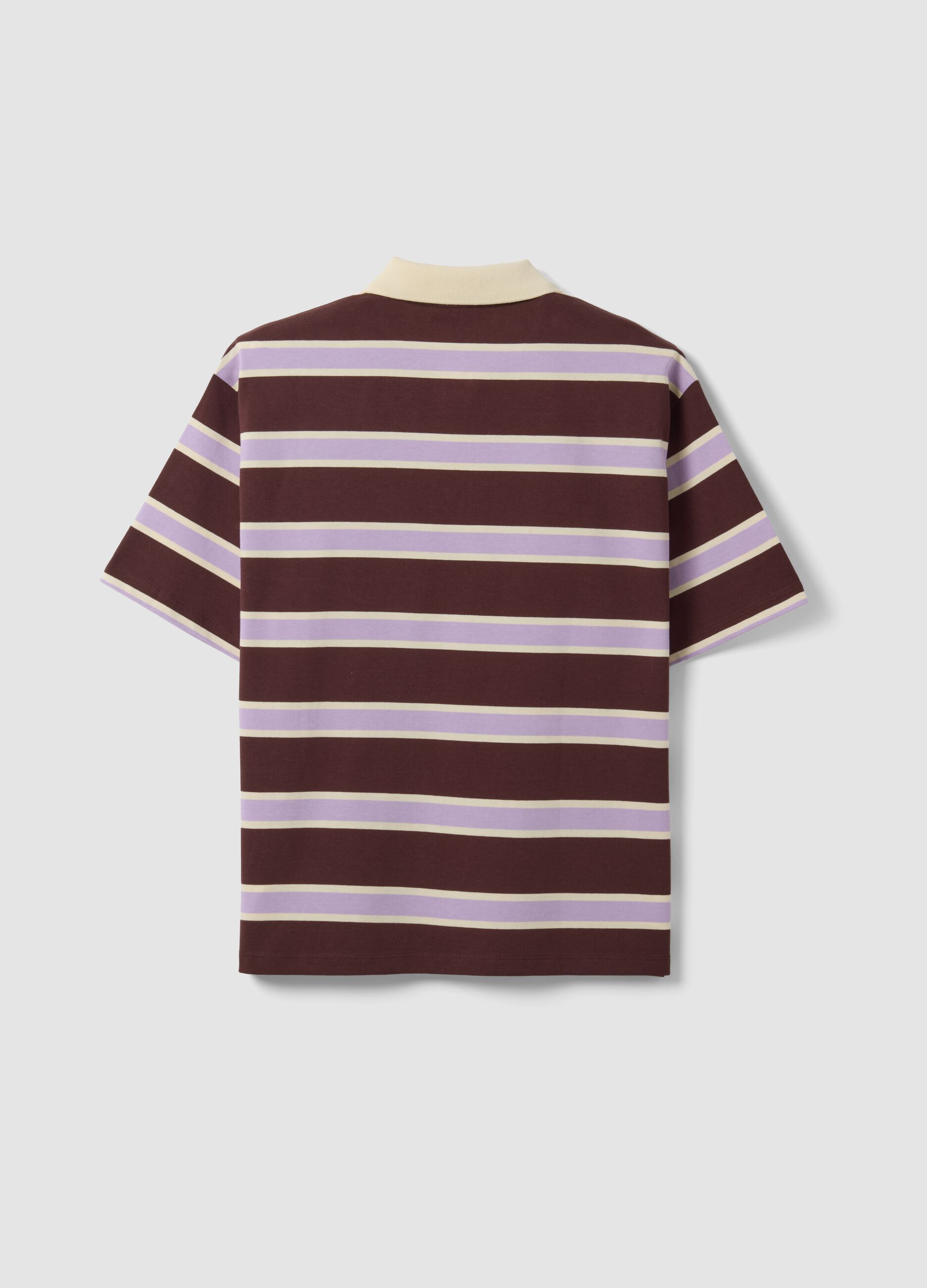 Brown pure cotton oversized striped polo