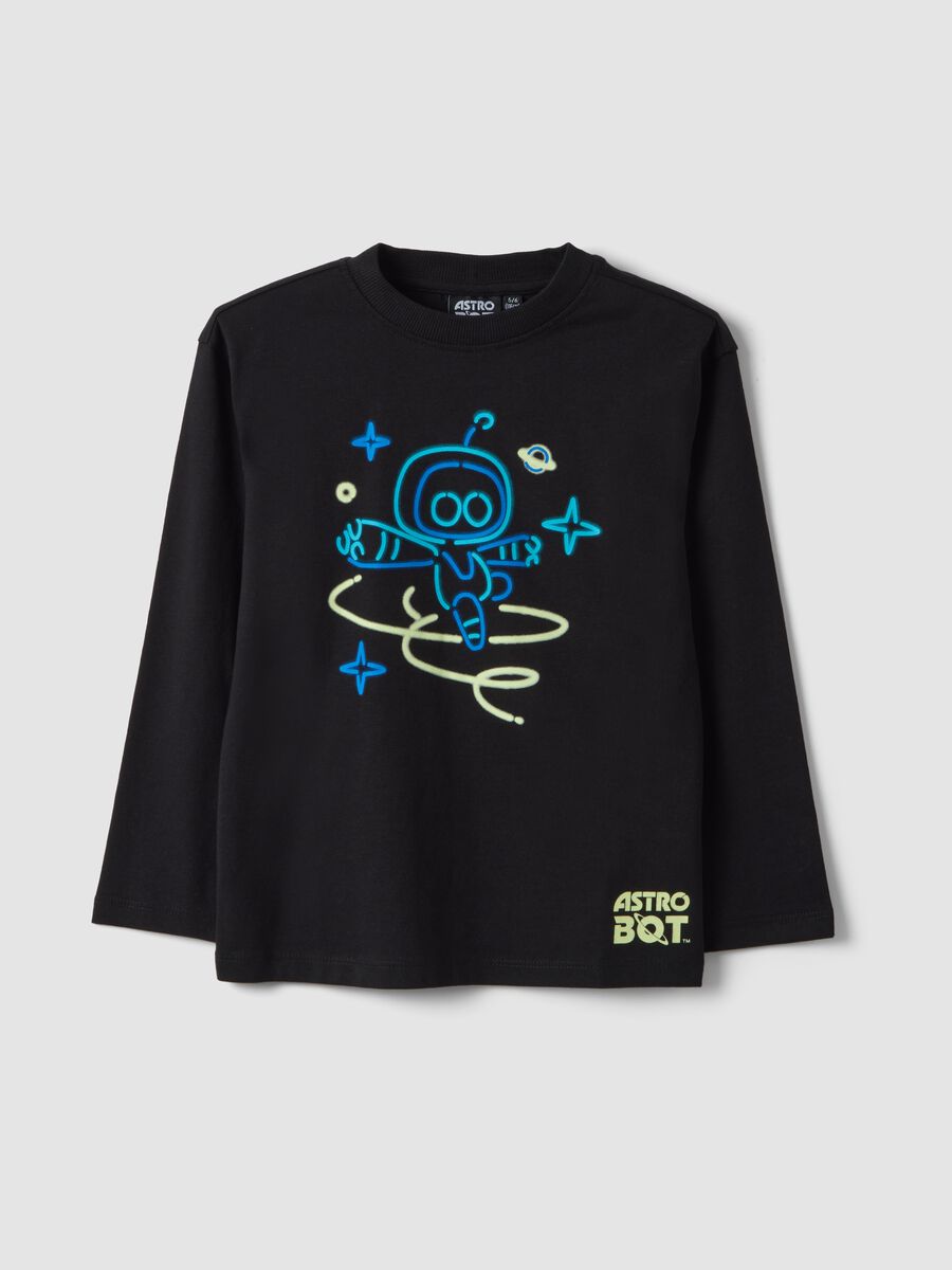 Black pure cotton T-shirt with Astro Bot print, relaxed fit_0