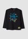 Black pure cotton T-shirt with Astro Bot print, relaxed fit_0