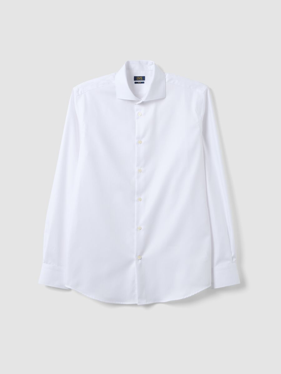 White slim-fit pure cotton twill shirt with French collar, non-iron_4