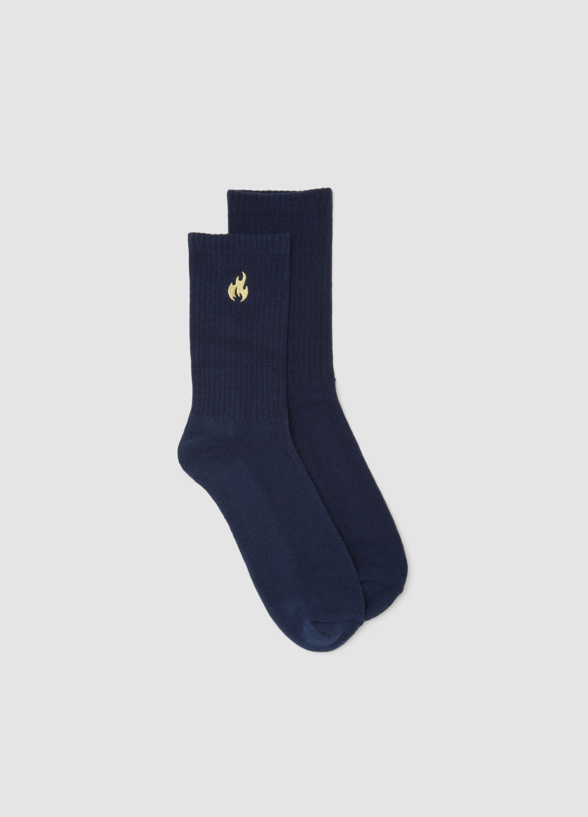 Blue stretch-cotton sports socks with embroidered logo