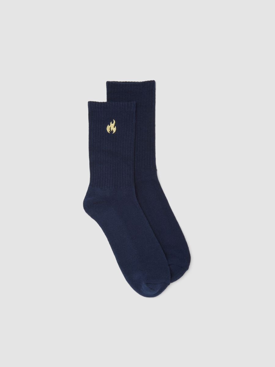 Blue stretch-cotton sports socks with embroidered logo_0