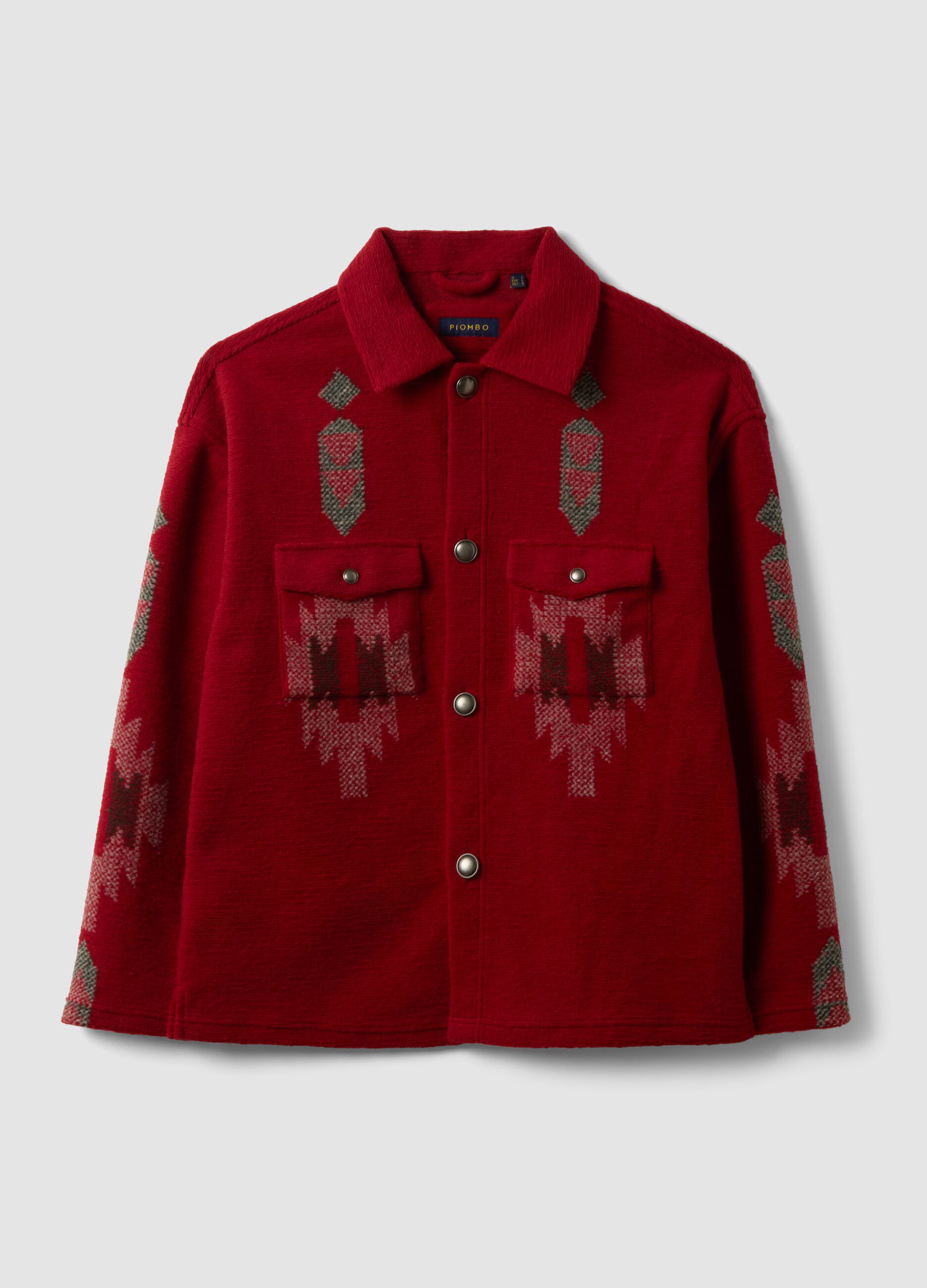 Shacket rossa regular fit con fantasia jacquard