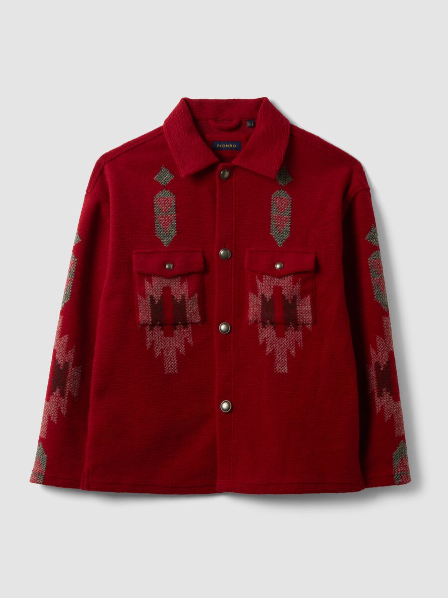 Red regular-fit jacquard shacket_4