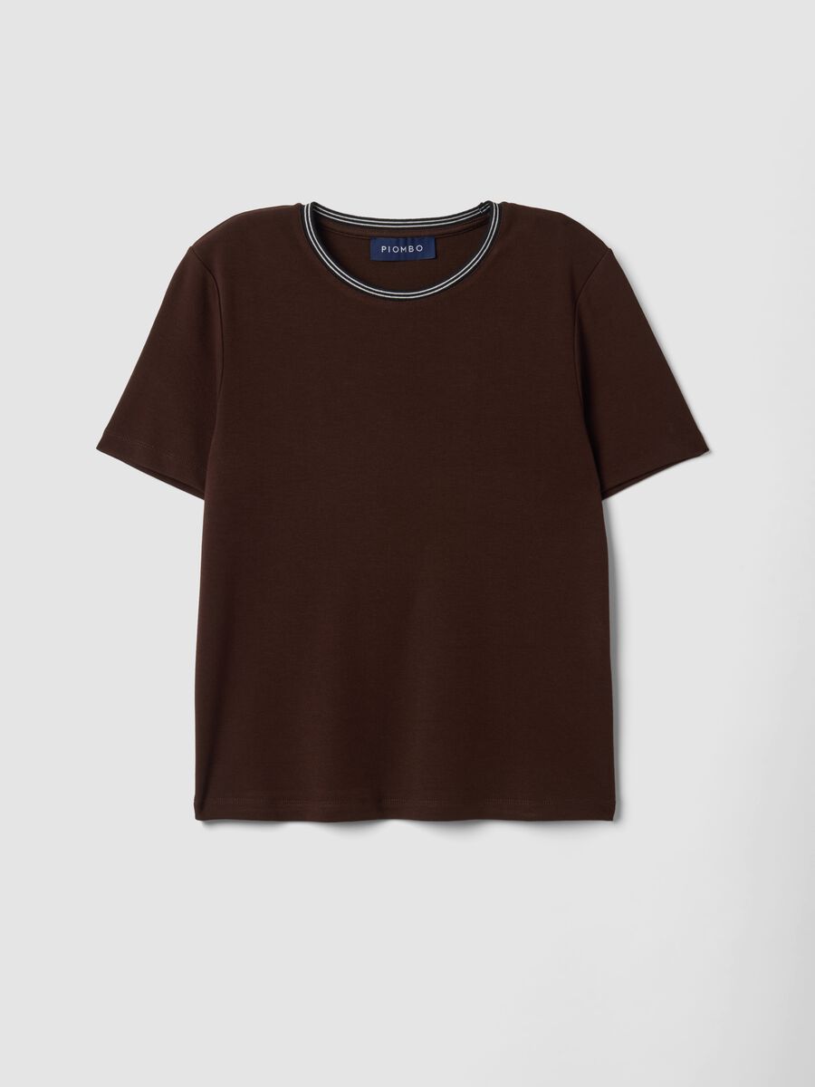 Brown stretch viscose crew-neck T-shirt_0
