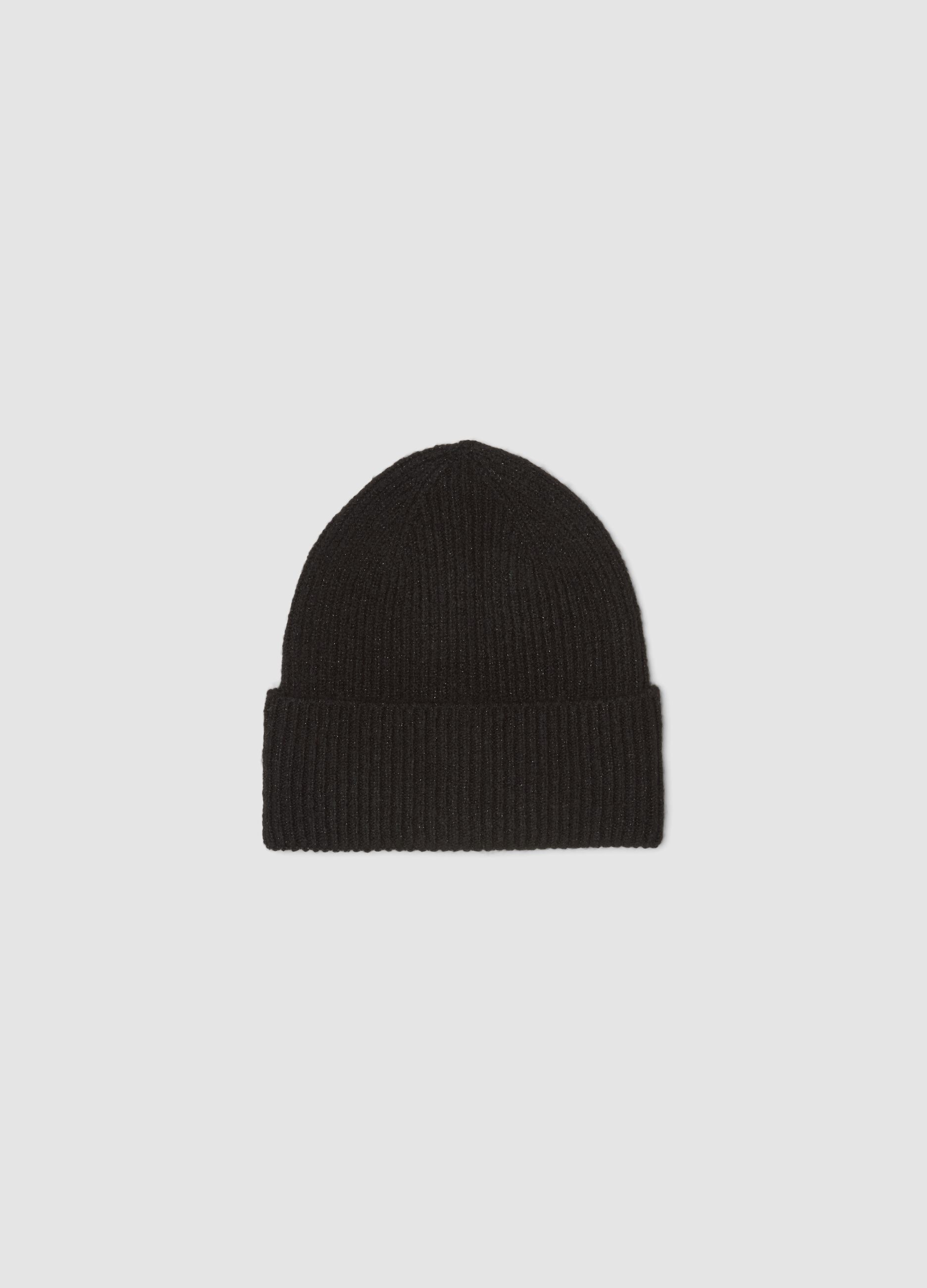 Black ribbed stretch-wool beanie