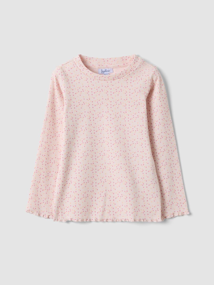Pink slim-fit polka-dot stretch organic cotton top for baby girl_0