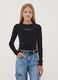 T-shirt nera in cotone organico elasticizzato con collo a costine_1