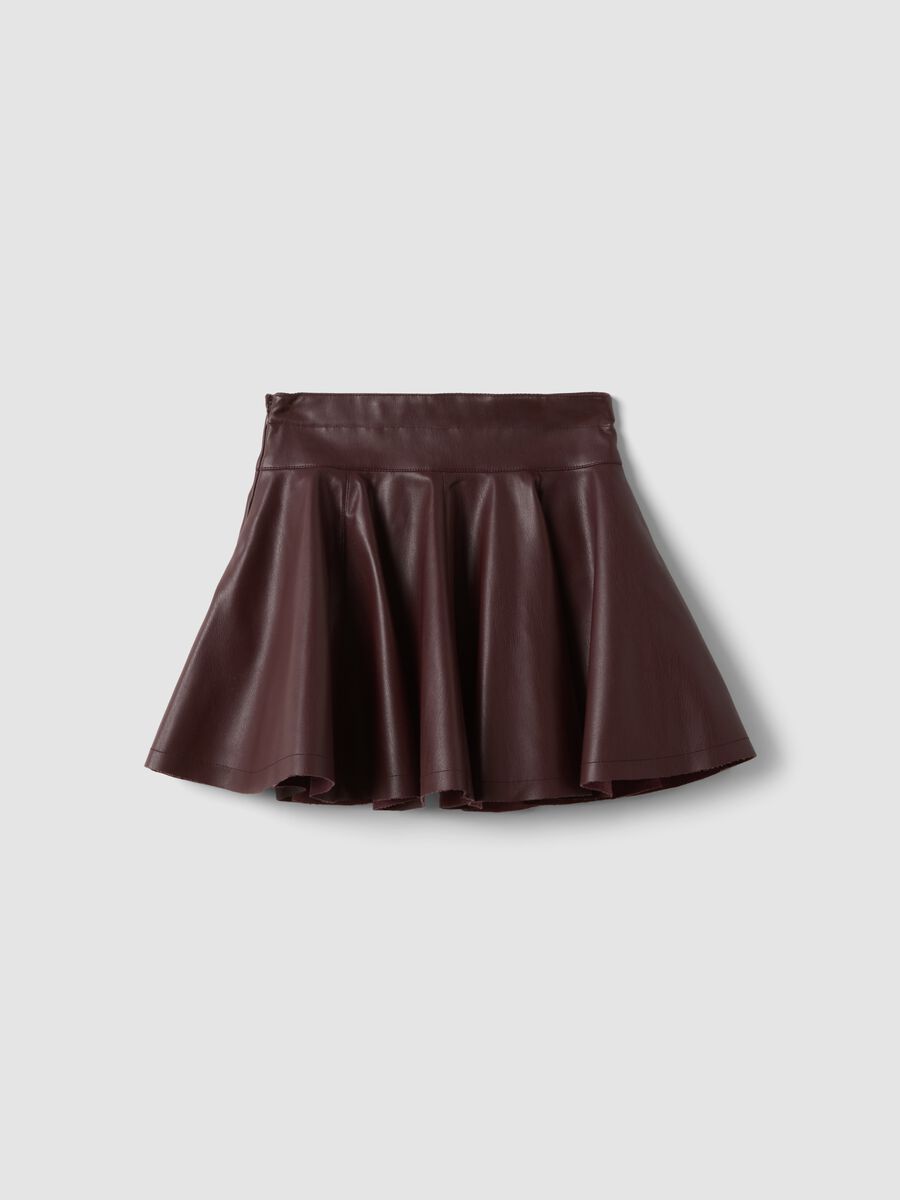 Brown circle skirt with coated-effect finish_1