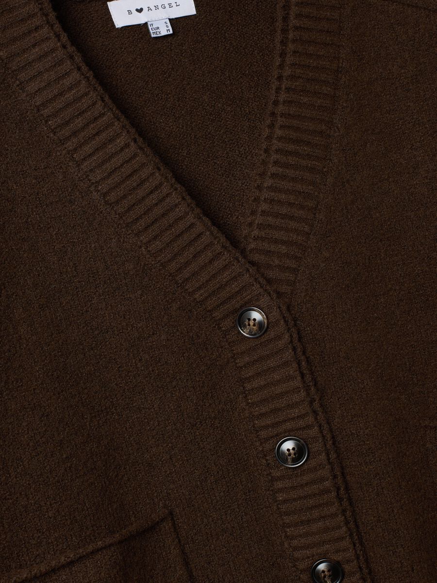 Brown stretch-wool cardigan with deep V-neck_1