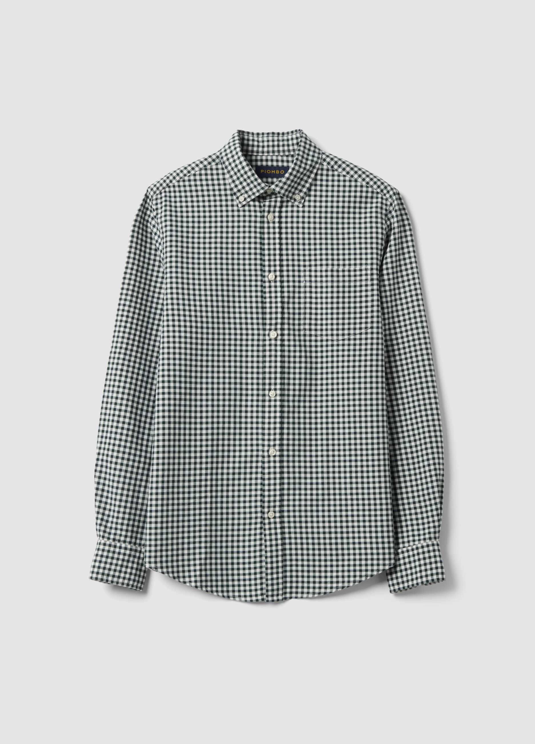 قميص أوكسفورد أخضر مربعات من قطن خالص بياقة زرّية (Button-down) وقصّة عادية