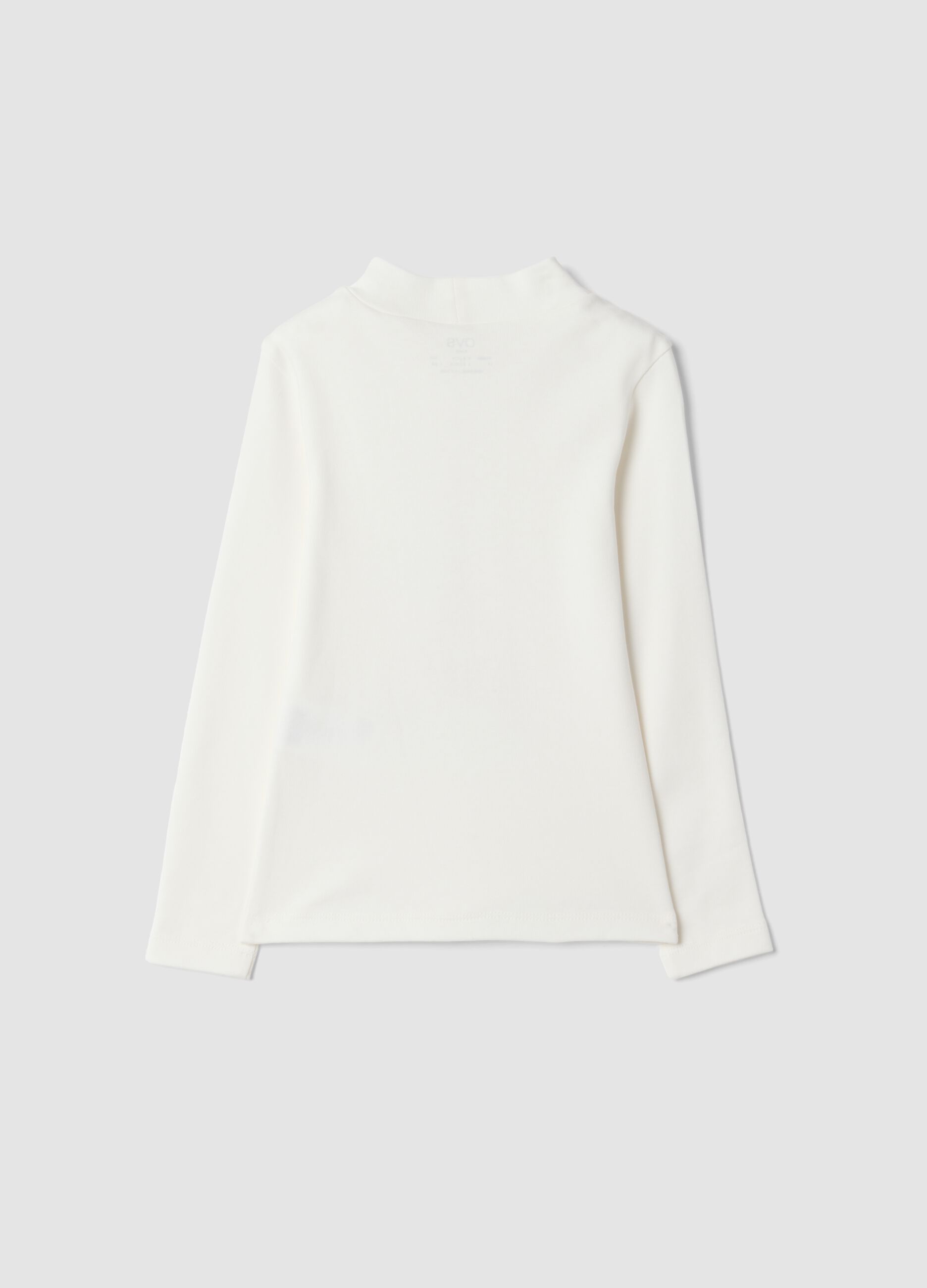 T-shirt bianca con collo rialzato in puro cotone organico con stampa