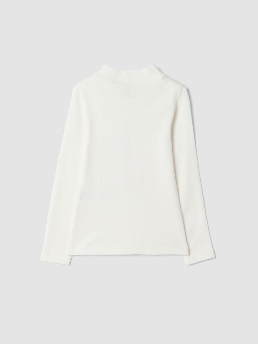 White high-neck T-shirt in pure organic cotton with print_1